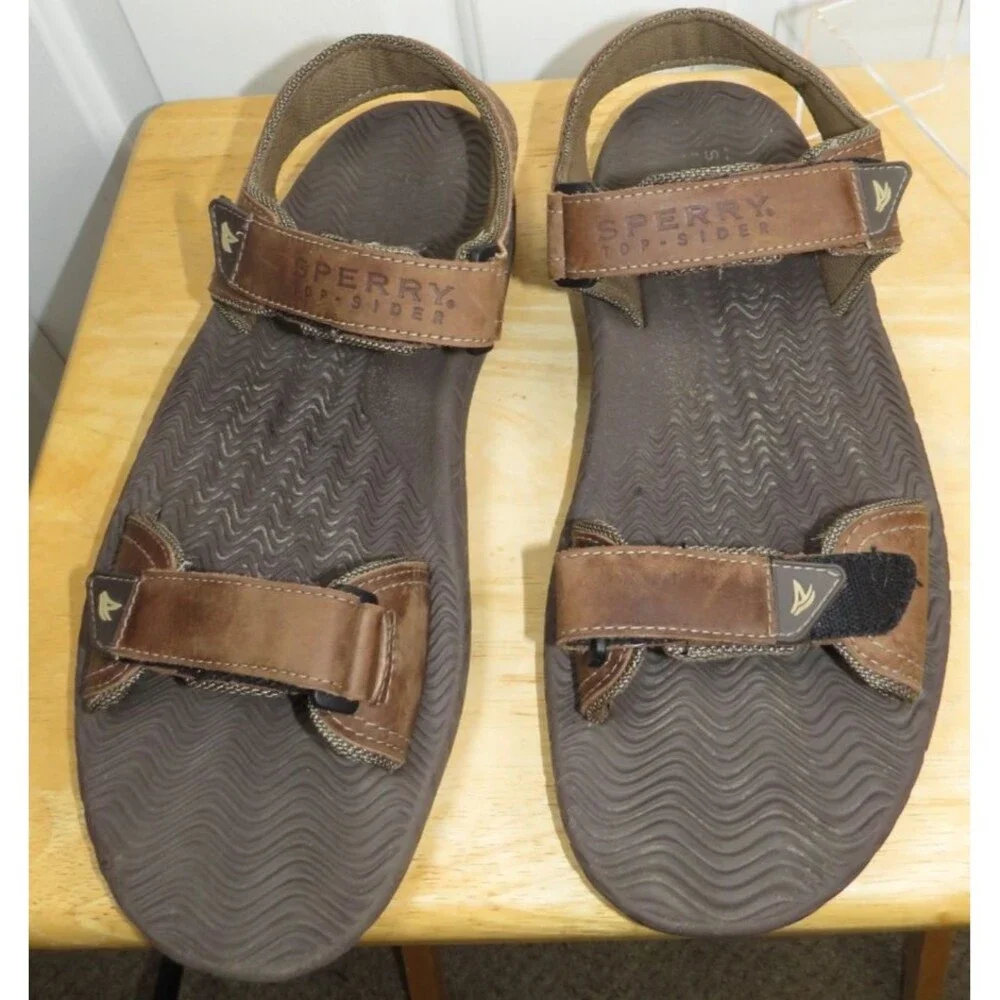 Sperry Top-Sider Mens Brown Leather Strappy Adjustable Sandals Size 13M
